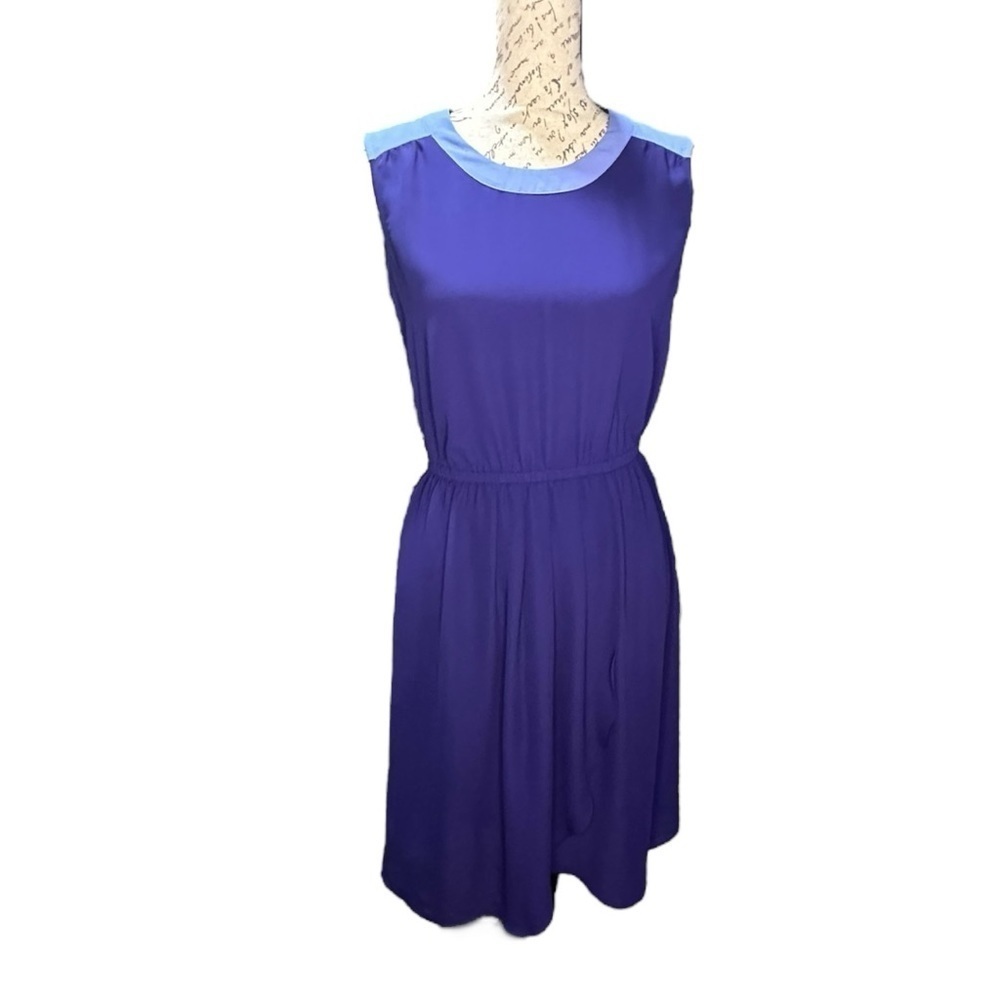 LOFT Navy and Light Blue Faux Wrap Dress Size Small
